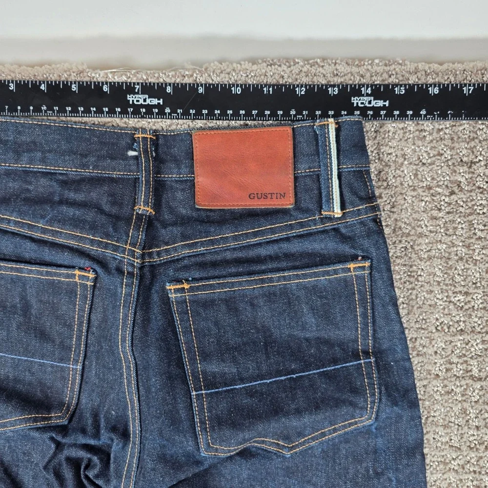 Gustin Mens Raw Selvedge 28x34 Denim Jeans Slim Fit Dark Wash Indigo Made in USA